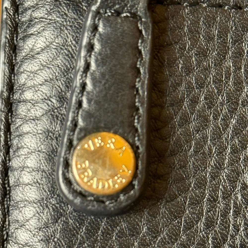 Vera Bradley Black Pebbled Leather Studded Wallet Leopard Print Interior 4”x7” - Picture 9 of 10
